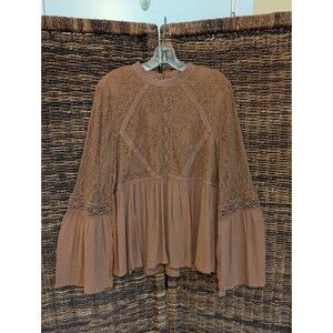 NWT American Eagle Outfitters High Neck Mesh Lace Bell Sleeve Blouse Women's XL